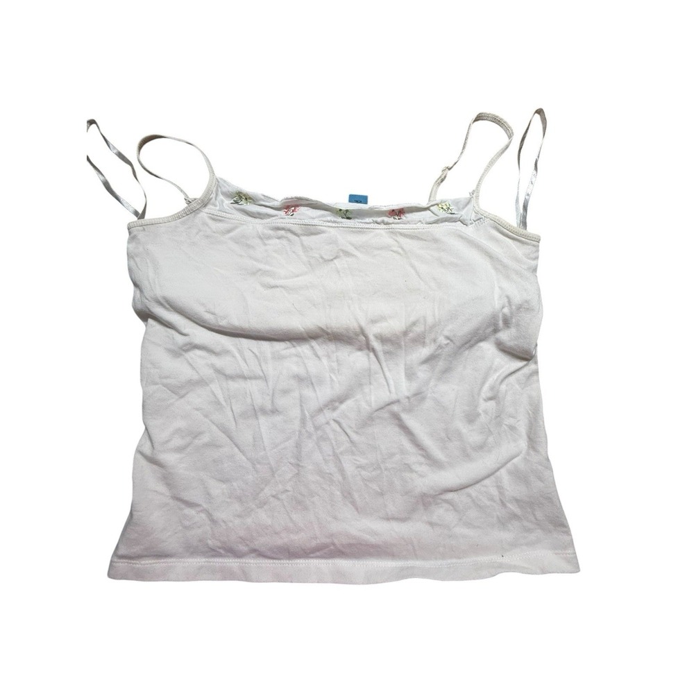 Y2K Teeco Floral Embroidered White Cami Woman's Size Large With Built in Bra
